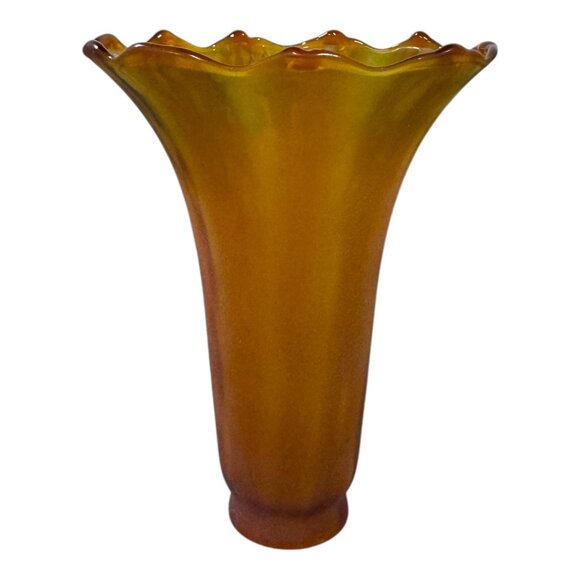 Vintage Iridescent Orange Amber Glass Fluted Lamp Shade 6" Long Scalloped Rim